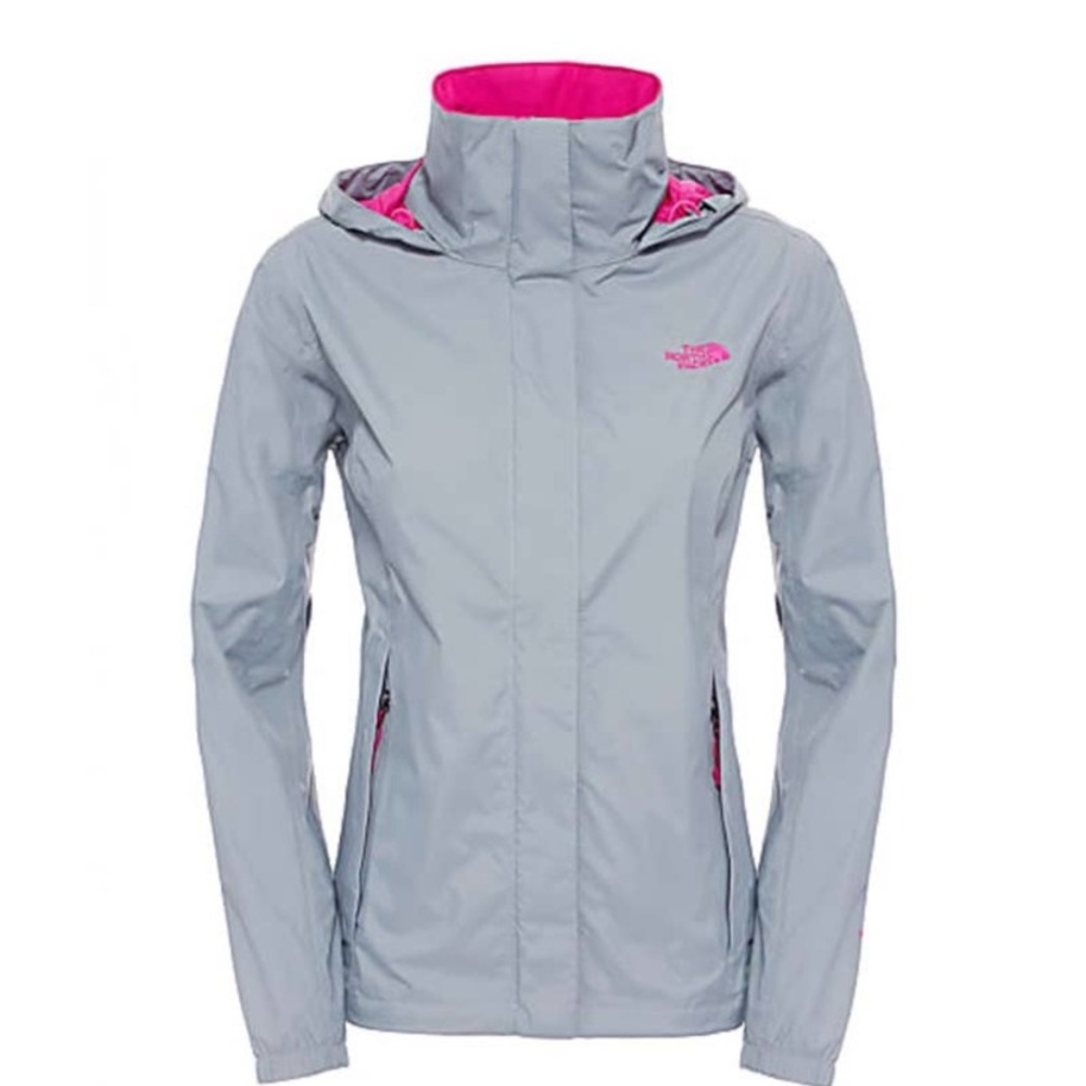 North face rain jacket sz sm grey/pink trim